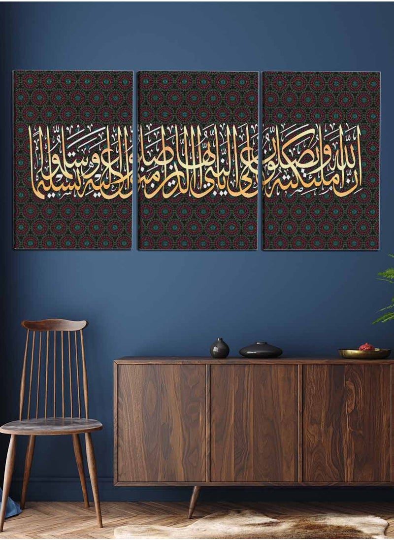 LOWHA Set Of 3 Framed Canvas Wall Arts Stretched Over Wooden Frame, Islamic Paintings, For Home, Living Room, Office Decor  - Image 3