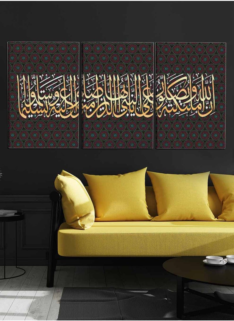 LOWHA Set Of 3 Framed Canvas Wall Arts Stretched Over Wooden Frame, Islamic Paintings, For Home, Living Room, Office Decor  - Image 2