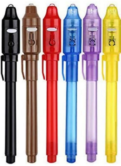 Invisible Ink Pen with UV Light Multi function Pen Pack of 6 Multicolor