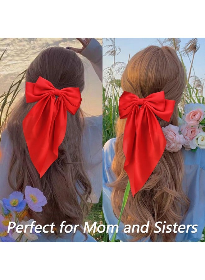 Velscrun Velscrun Hair Bows for Women Girls Red Silky Satin Large Coquette Hair Bow Oversized Hair Ribbons Big Hair Bows Clip Long Tail Bowknot Hair Barrettes Halloween Christmas Hair Accessories  - Image 5