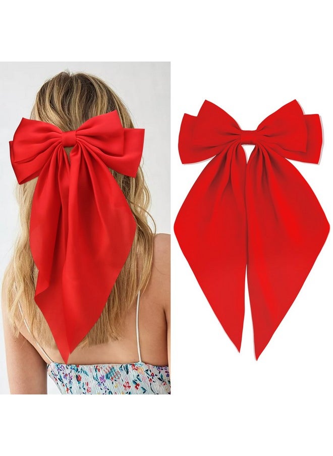 Velscrun Velscrun Hair Bows for Women Girls Red Silky Satin Large Coquette Hair Bow Oversized Hair Ribbons Big Hair Bows Clip Long Tail Bowknot Hair Barrettes Halloween Christmas Hair Accessories  - Image 1
