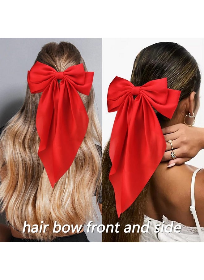 Velscrun Velscrun Hair Bows for Women Girls Red Silky Satin Large Coquette Hair Bow Oversized Hair Ribbons Big Hair Bows Clip Long Tail Bowknot Hair Barrettes Halloween Christmas Hair Accessories  - Image 4
