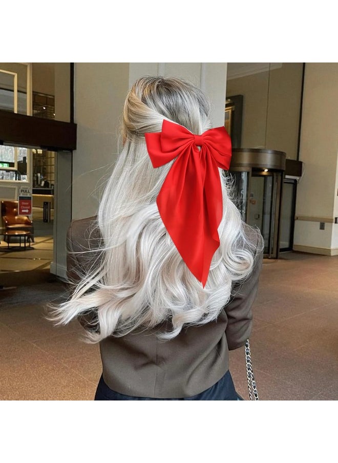 Velscrun Velscrun Hair Bows for Women Girls Red Silky Satin Large Coquette Hair Bow Oversized Hair Ribbons Big Hair Bows Clip Long Tail Bowknot Hair Barrettes Halloween Christmas Hair Accessories  - Image 2