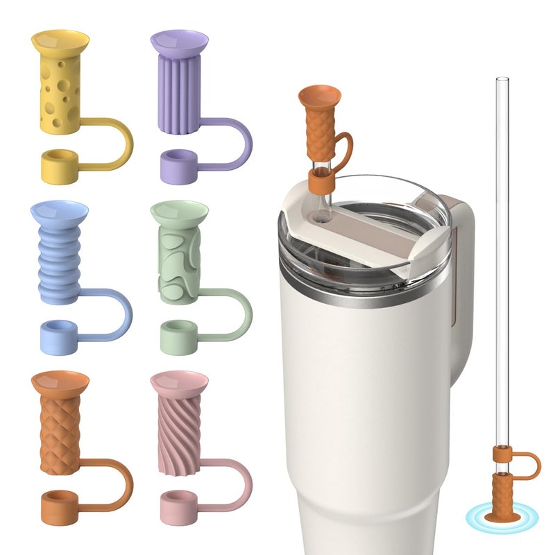 VOGOGE 6 Pcs Straw Cover Caps with Suction Base, 0.4in/10mm Straw Toppers for Stanley Cup 30/40 oz, Multicolor - Image 1