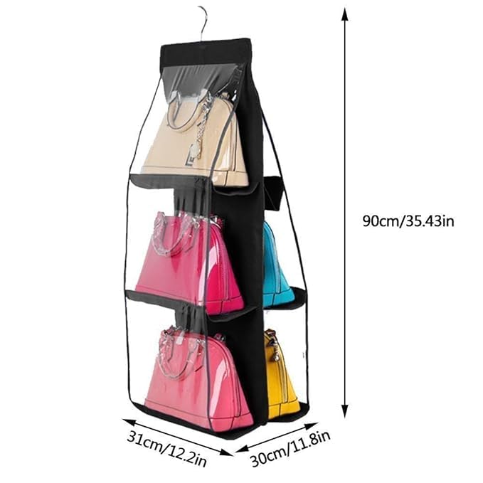 6 Pocket Large Clear Purse Handbag Hanging Storage Bag Organizer Closet Tidy Closet Organizer  - Image 3