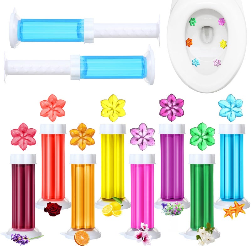 Heigble 8 Pcs Toilet Gels 112 Count 8 Kinds Flower Stamp Bowl Gel Scent Toilet Stain Removal Cleaner Air Freshener Flower Stamps Pack For Bathtubs Bathroom - Image 1