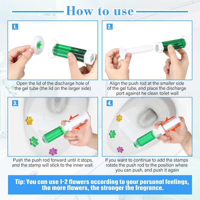 Heigble 8 Pcs Toilet Gels 112 Count 8 Kinds Flower Stamp Bowl Gel Scent Toilet Stain Removal Cleaner Air Freshener Flower Stamps Pack For Bathtubs Bathroom - Image 5