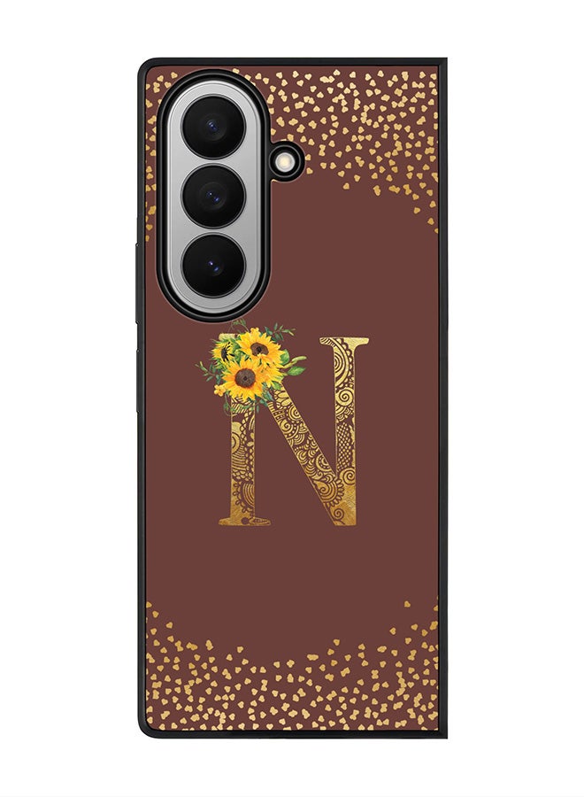 Stylizedd For Samsung Galaxy Z Fold7 Case,Slim fit Camera Protection, Shockproof Thin Phone cover  - Custom Floral Monogram - N  (Brown )