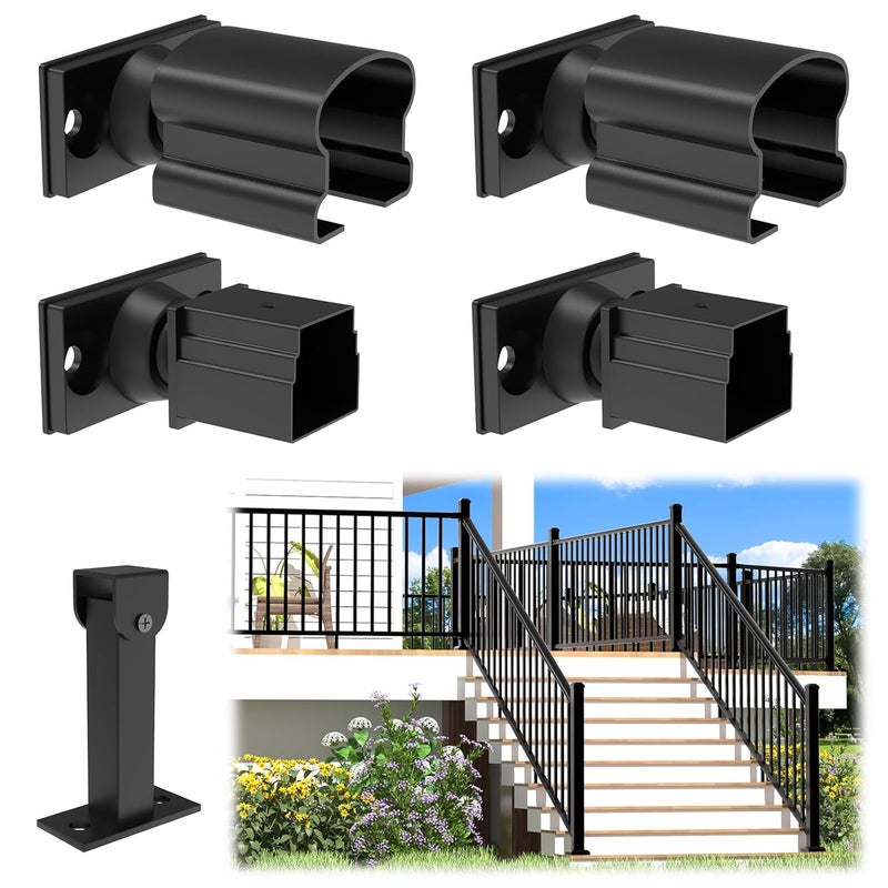 Egadis 4 Pack Aluminum Adjustable Railing Bracket with Stair Foot, Deck Railing Bracket Connector, Black Textured Powder-Coat Finish Railing System(Universal Brackets) - Image 1