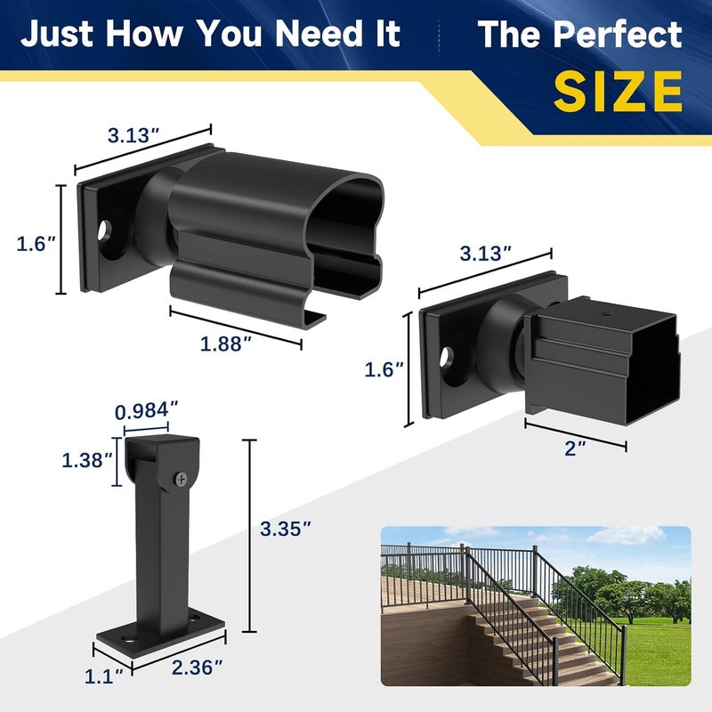 Egadis 4 Pack Aluminum Adjustable Railing Bracket with Stair Foot, Deck Railing Bracket Connector, Black Textured Powder-Coat Finish Railing System(Universal Brackets) - Image 3