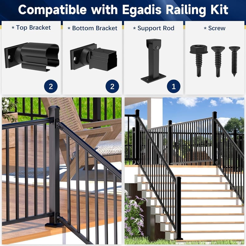 Egadis 4 Pack Aluminum Adjustable Railing Bracket with Stair Foot, Deck Railing Bracket Connector, Black Textured Powder-Coat Finish Railing System(Universal Brackets) - Image 4