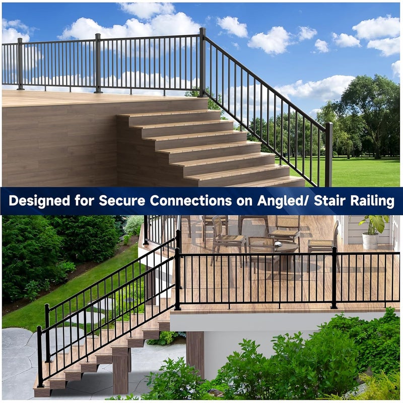 Egadis 4 Pack Aluminum Adjustable Railing Bracket with Stair Foot, Deck Railing Bracket Connector, Black Textured Powder-Coat Finish Railing System(Universal Brackets) - Image 2