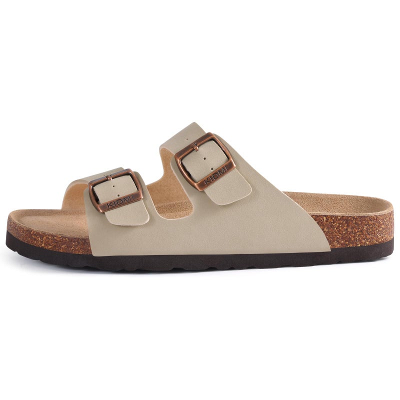 KIDMI Unisex Genuine Suede Summer Sandals Arch Support Cork Footbed Slide Sandals with Double Adjustable Buckle for Women Men, Stone 39 - Image 2