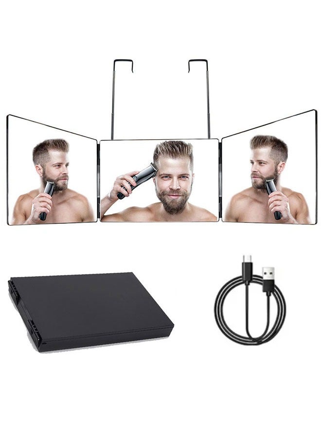 Golden Trifold Makeup Mirror with Lights,3 Way Mirror for Self Hair Cutting,360° Viewing Barber Mirror,Rechargeable Self Cut Mirror for Self Hair Cutting Trim Shaving at Home(Black) - Image 1