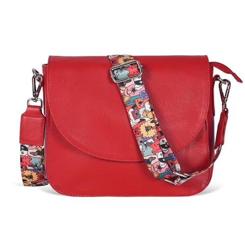 Ozora Genuine Leather Shoulder Crossbody Purse For Women with Adjustable Strap, Mobile Pocket & Outside & Inside Zipper (Red NDM W3) - Image 1