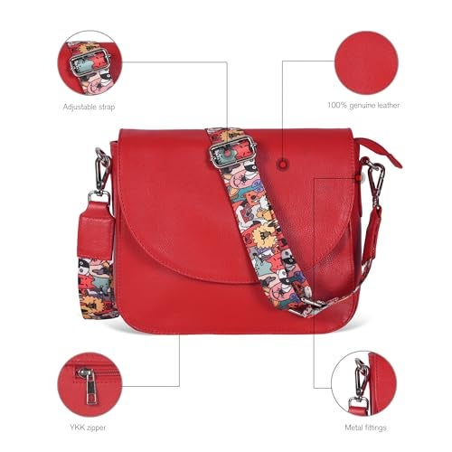 Ozora Genuine Leather Shoulder Crossbody Purse For Women with Adjustable Strap, Mobile Pocket & Outside & Inside Zipper (Red NDM W3) - Image 3