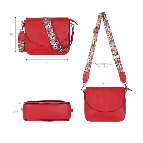 Ozora Genuine Leather Shoulder Crossbody Purse For Women with Adjustable Strap, Mobile Pocket & Outside & Inside Zipper (Red NDM W3) - Image 4