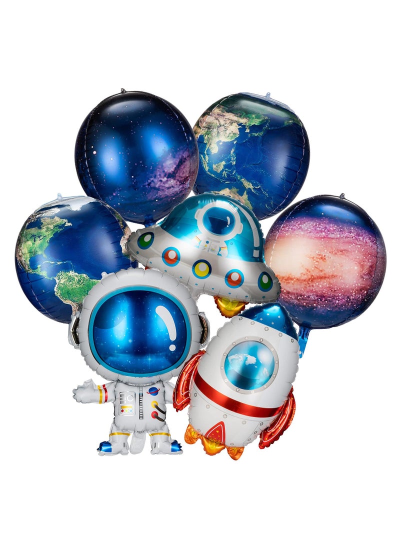 Excefore Galaxy Space Balloons, 8 Pcs Large Outer Space Cartoon Balloons, Inflatable Rocket Astronaut Earth Spaceship Foil Planet Balloons, Space Party Supplies for Birthday Party Baby Shower  - Image 1