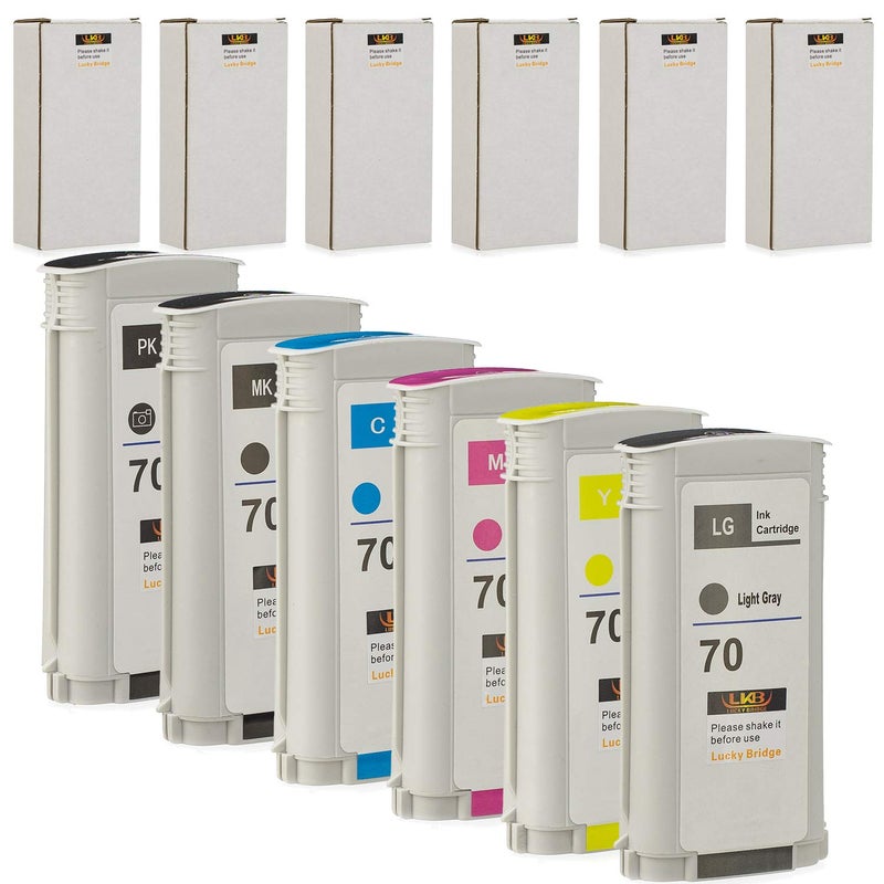 بديل خراطيش الحبر HP70 من LKB 6PK متوافق مع 130 مل لاستخدامه مع HP Designjet Z2100 Z5200 Z3200 Z3100 Z5400 6 عبوات HP70