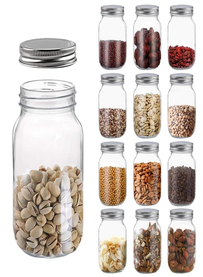 Novelinks 32 oz Plastic Storage Jars with Metal Lids - 12 Pack BPA-Free Clear Food Containers for Pantry, Spices, Snacks, Crafts - Airtight & Leak-Proof Reusable Jars for Kitchen and Home Use (Silver) - Image 1