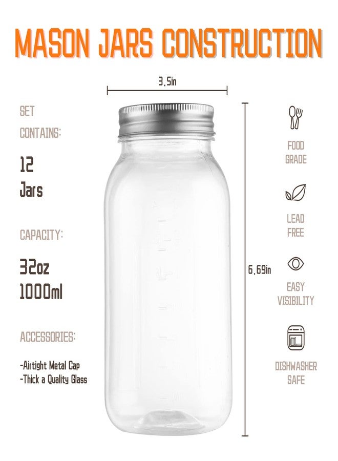 Novelinks 32 oz Plastic Storage Jars with Metal Lids - 12 Pack BPA-Free Clear Food Containers for Pantry, Spices, Snacks, Crafts - Airtight & Leak-Proof Reusable Jars for Kitchen and Home Use (Silver) - Image 4