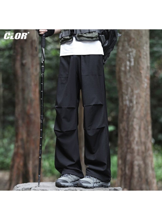 Clor Outdoor Work Pants For Men, Spring And Summer Windproof Thin Ice Silk Sports Hiking Casual Straight-leg Pants Cl52-1 Black S - Image 1