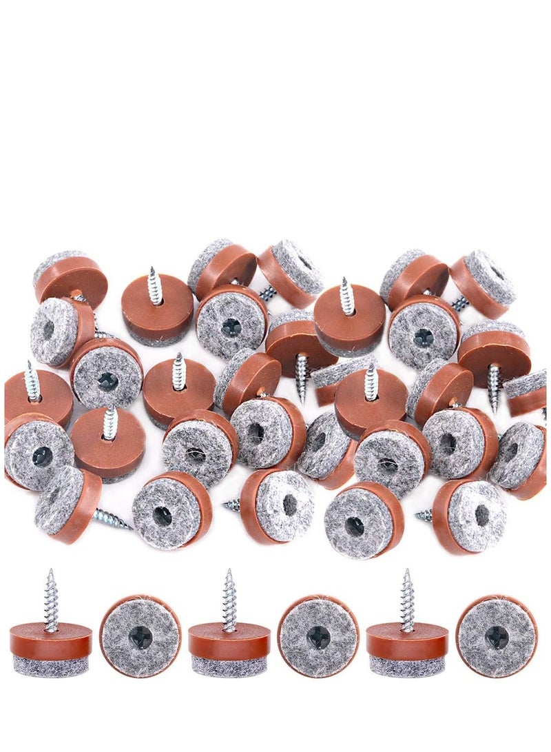 KASTWAVE 50Pcs 20mm Brown Screw-on Furniture Antiskid Felt Pad Slider Floor Protector for Wooden Leg Feet of Chair Table Sofa Stool (50Pcs 20MM) - Image 1
