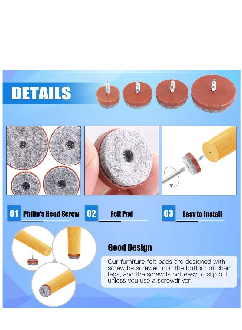 KASTWAVE 50Pcs 20mm Brown Screw-on Furniture Antiskid Felt Pad Slider Floor Protector for Wooden Leg Feet of Chair Table Sofa Stool (50Pcs 20MM) - Image 4