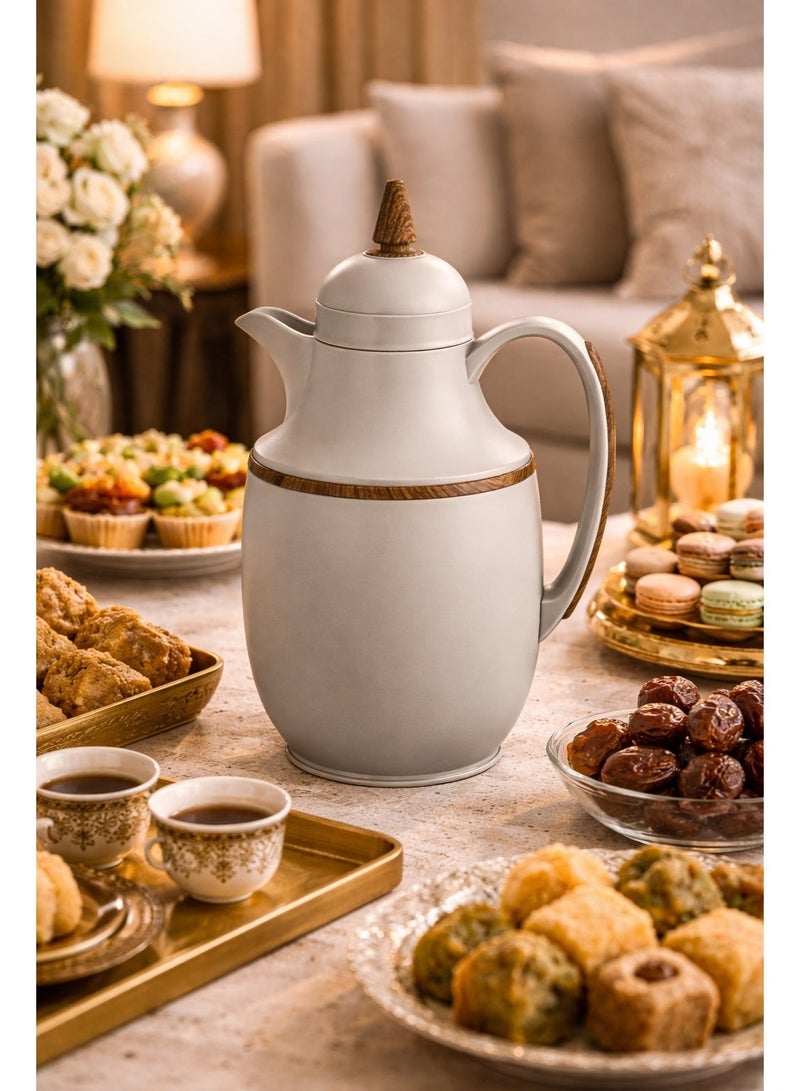 Host ☕ HOST Thermal Hospitality Thermos – Elegant light gray with wood accents | 1 liter capacity | Ideal for Arabic coffee and tea - Image 1