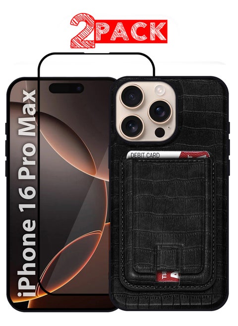 iPhone 16 Pro Max Case 2 Pack, Soft Flexible PU Leather, Durable Anti-Scratch Case with Detachable Classic Card Wallet Holder,1 case 1 Screen Protector