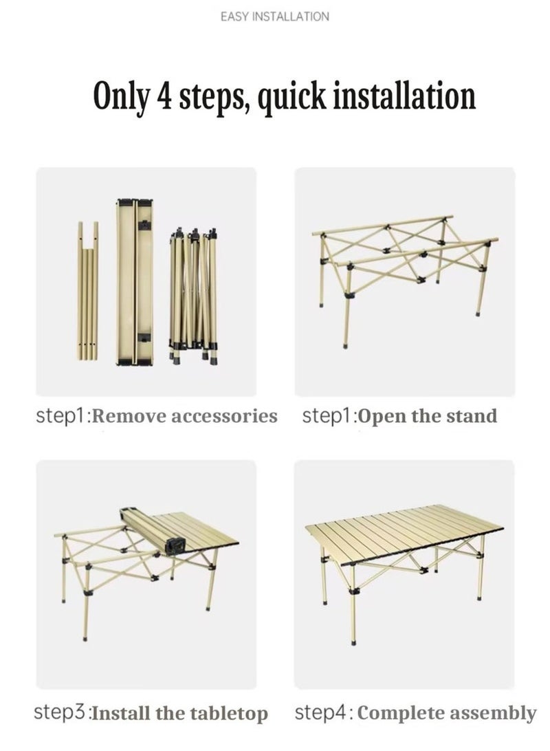 Mereza Foldable Camping Table, Outdoor Folding Table, Portable Family Outing Camping Picnic Table - Beige Table (95*55*50cm) - Image 2