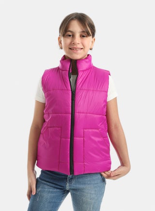 High Collar With Zipper Closure Cut Sleeves Vest _ Pink - pzsku/Z58FF7EB61A4ABF12F8F1Z/45/1759152947/ad06634c-9944-4807-9730-b3f469999c98