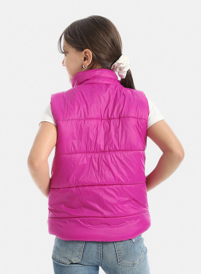 Andora High Collar With Zipper Closure Cut Sleeves Vest _ Pink - Image 3