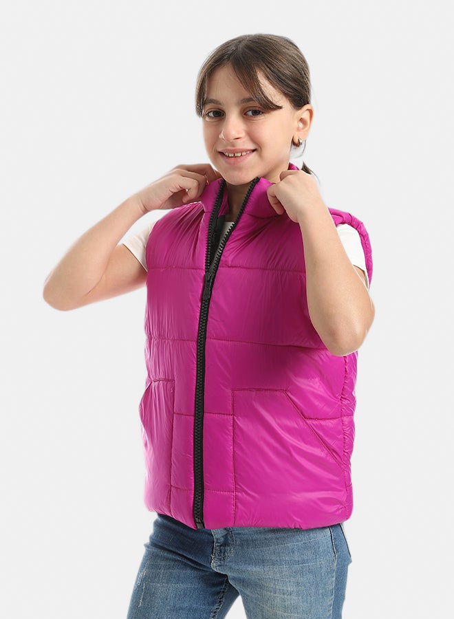 Andora High Collar With Zipper Closure Cut Sleeves Vest _ Pink - Image 2