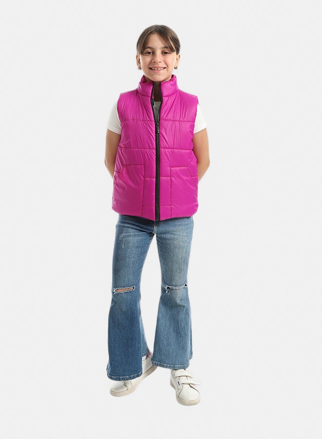 Andora High Collar With Zipper Closure Cut Sleeves Vest _ Pink - Image 5