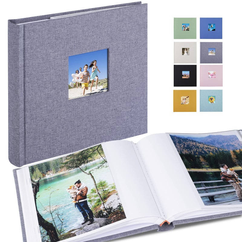 1DOT2 Small Photo Album 5x7 Hold 50 Vertical Photos with Memo Slip-in Pockets  Mini Linen Cover 5x7 Photo Albums with Writing Space for Wedding Baby Family Picture Book Grey - Image 1