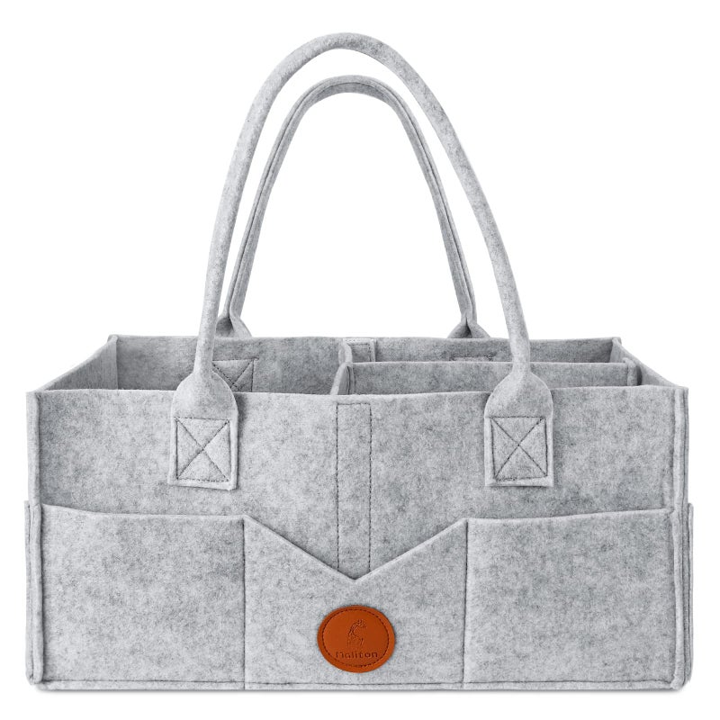 Maliton Diaper Caddy Organizer - Diaper Caddy for Baby Nursery Storage, Felt Diaper Organizer for Baby Stuff with Handle, 15" x 9" x 7" Portable Baby Basket Boy Girl Changing Table Organizer (Grey) - Image 1