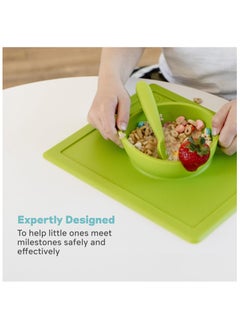 ezpz Happy Bowl 24 Months + 100% Silicone Suction Plates For Babies - Baby Plate - Bowl With Built-In Placemat For Toddlers And Preschoolers - Sage  - Image 4