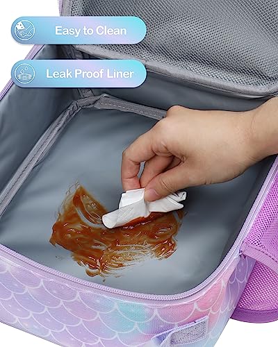Bagseri Kids Lunch Box Insulated - Lunch Box Bag for Girls, Portable Reusable Toddler Lunch Cooler Bag for School, Water-resistant Lining (Purple, Glitter Mermaid Scale) - Image 4