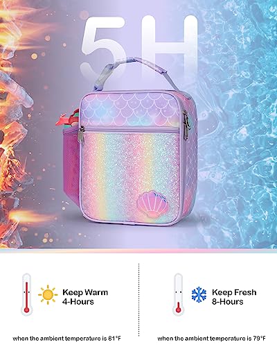 Bagseri Kids Lunch Box Insulated - Lunch Box Bag for Girls, Portable Reusable Toddler Lunch Cooler Bag for School, Water-resistant Lining (Purple, Glitter Mermaid Scale) - Image 3