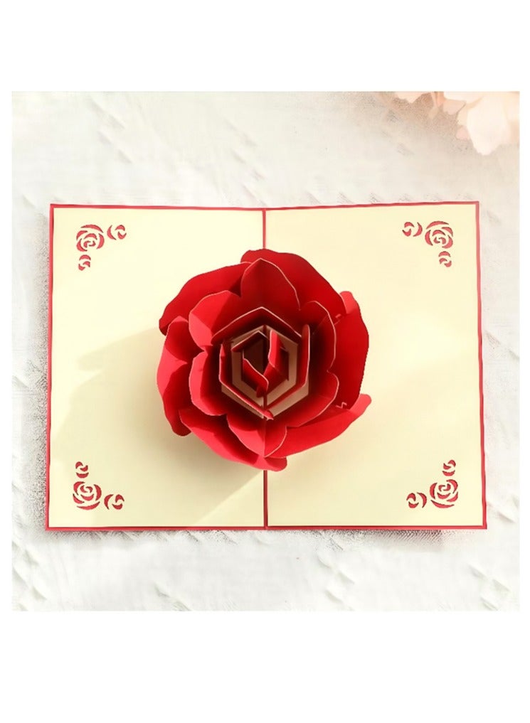 Generic 3D pop-up greeting card with envelope, red rose greeting card, birthday card, anniversary card, for mom, partner, friend.  - Image 2