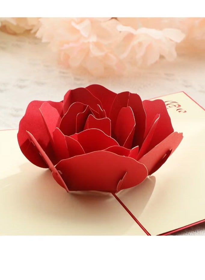 Generic 3D pop-up greeting card with envelope, red rose greeting card, birthday card, anniversary card, for mom, partner, friend.  - Image 4