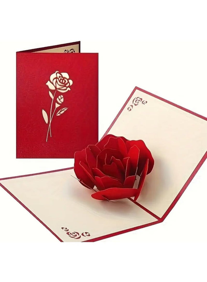 3D Pop-Up Greeting Card with Envelope, Red Rose Greeting Card, Birthday Card, Anniversary Card, For Mom, Partner, Friend. - Image 1
