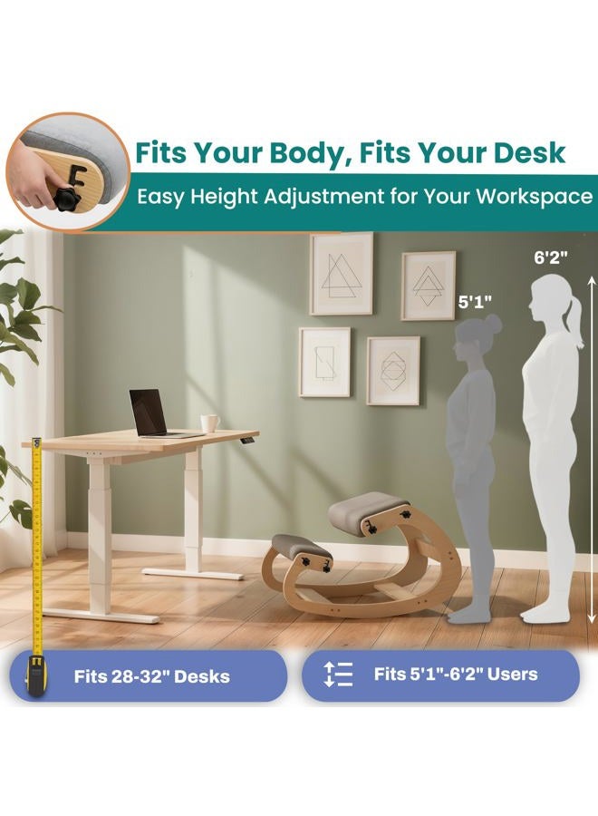 NYPOT Ergonomic Kneeling Chair - Rocking Office Chair Adjustable Stool - Knee Chair Posture Chair - Wooden Desk Chair, Ergonomic Chair for Home Office, Office Chair for Back Pain (Grey) - Image 4