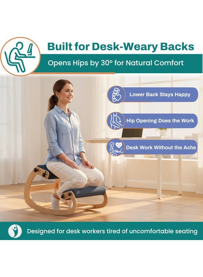 NYPOT Ergonomic Kneeling Chair - Rocking Office Chair Adjustable Stool - Knee Chair Posture Chair - Wooden Desk Chair, Ergonomic Chair for Home Office, Office Chair for Back Pain (Grey) - Image 3
