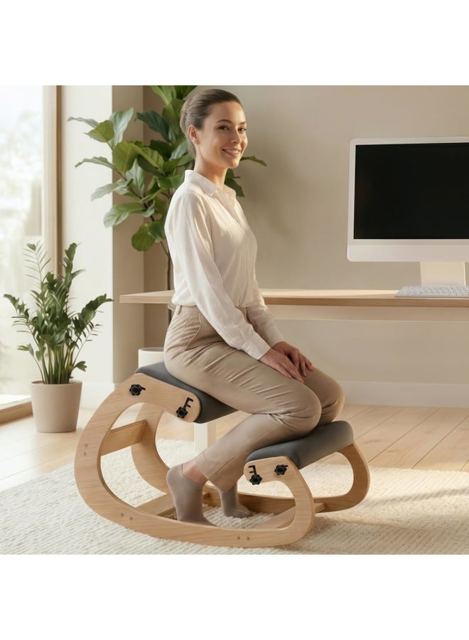 NYPOT Ergonomic Kneeling Chair - Rocking Office Chair Adjustable Stool - Knee Chair Posture Chair - Wooden Desk Chair, Ergonomic Chair for Home Office, Office Chair for Back Pain (Grey) - Image 1