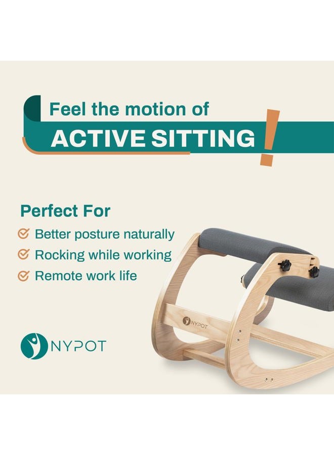NYPOT Ergonomic Kneeling Chair - Rocking Office Chair Adjustable Stool - Knee Chair Posture Chair - Wooden Desk Chair, Ergonomic Chair for Home Office, Office Chair for Back Pain (Grey) - Image 2