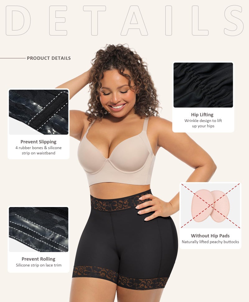 FeelinGirl Plus Size Shaper Shorts Booty Lifting Shapewear for Women Tummy Control Panty Black XXL - Image 4
