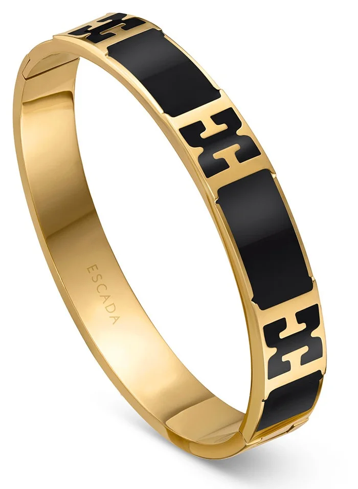إسكادا Scarlett Gold Plated Bangle with Logo Cutout and Black Enamel Detail