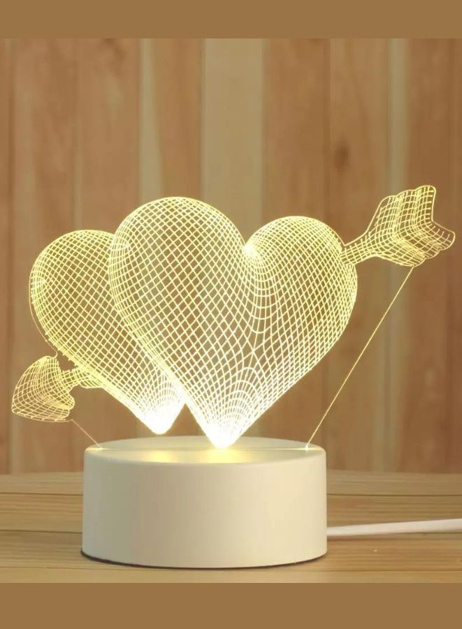 Fatio Two Hearts Arrow 3D LED Acrylic Night Light | Love Design USB & Battery Powered Table Lamp | 20 x 20 x 11 cm - Image 2